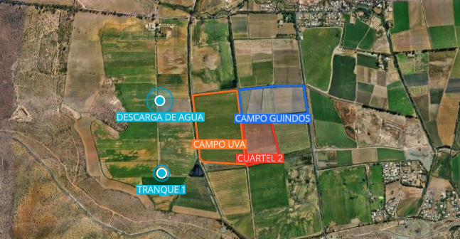 Mapa operativo agrícola con parcelas y puntos de control